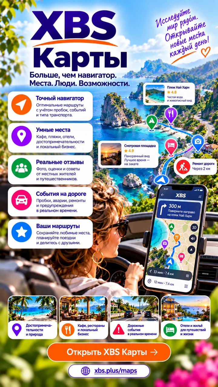 XBS Maps: карта, навигация, места, отзывы и дорожные события
